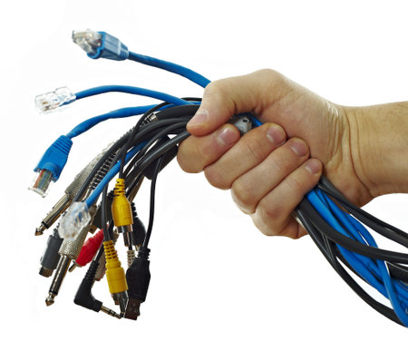 Different cables in man's hand