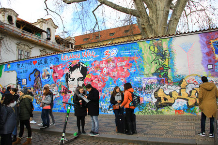 John Lennon Wall in Prague Old Townの写真素材