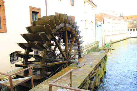 An old water mill at the house on the Vltava River in Pragueの写真素材
