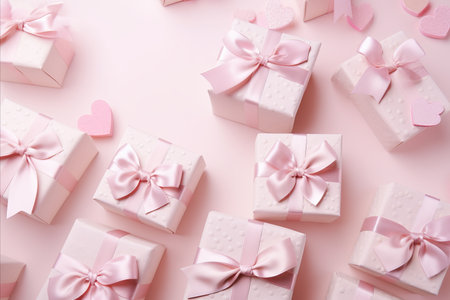 Valentines Day Gifts on Pink Background, Romantic Presents for Celebrating Love and Romanceの写真素材