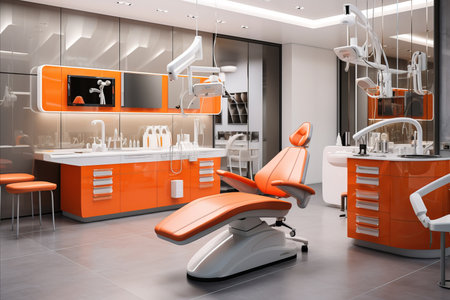 Bright and Modern Dental Office Design with Comfortable Chairs and Equipment for Patients and Staffの素材