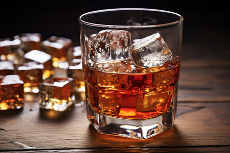 Refreshing Glass of Whiskey on the Rocks with Crisp Ice Cubes, Perfect for a Relaxing Eveningの素材