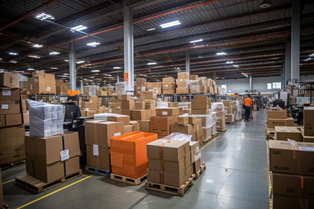 Temporary Storage Warehouse for Efficient Logistic Delivery - Extensive Stock of Warehouse Goodsの素材