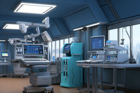 Modern Surgical Room Equipment and High-Tech Medical Devices on Light Backgroundの素材