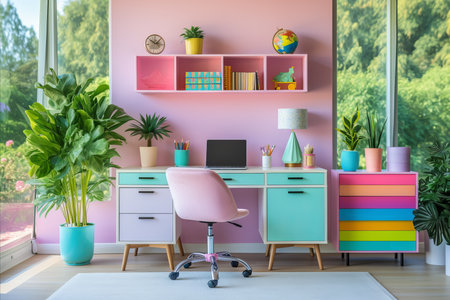colorful teens room. modern furniture and laptop json format. itle. colorful teens room. modern furniture and laptopの素材