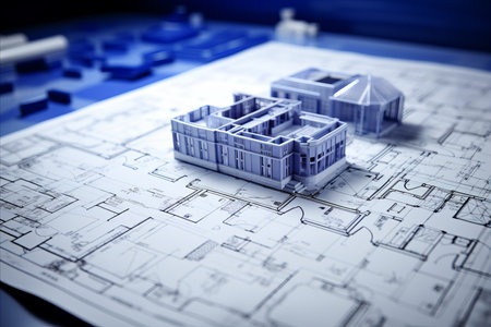 Construction blueprints - abstract concept for building projects and architectural designの素材