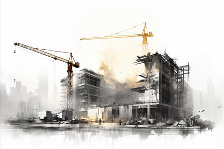 Abstract construction site blueprint - architectural plan for building construction and developmentの素材
