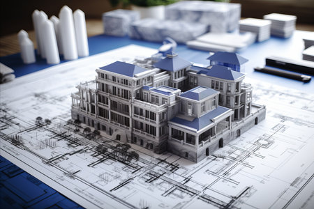 Construction site blueprint - abstract concept of construction plans and layoutsの素材