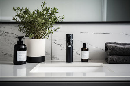 Modern bathroom with stylish water faucet on light background - interior design inspirationの写真素材