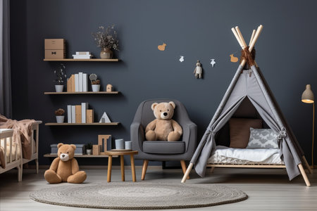 title. modern scandinavian newborn baby nursery room furniture and decor ideasの写真素材