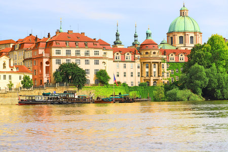 View of the Vltava river in Prague, Czech Republicの写真素材