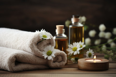 Soothing spa. luxurious towels, aromatic herbal bags, and beauty essentials for ultimate relaxationの素材