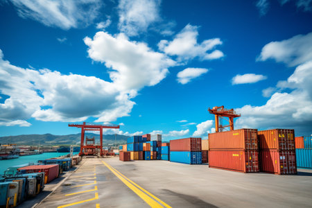 Cargo ship stern with import export container on ocean sea, logistics and service conceptの素材