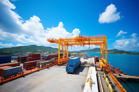 Large cargo ship transporting import export containers on ocean - logistics and supply chain conceptの素材