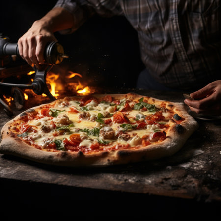 Preparing a mouth-watering pizza in the oven for the ultimate homemade pizza nightの素材