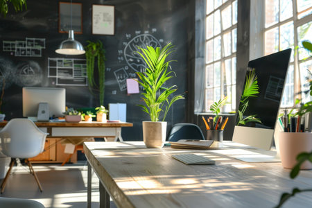 Stylish and modern office interiors showcasing a bright and welcoming workspace designの素材