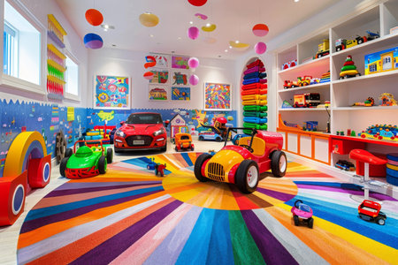 Vibrant play area adorned with colorful toys for sale and fun playtime experiencesの素材