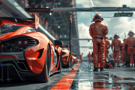 Professional pit crew in action. teamwork in car race pitstop, digital art print for saleの素材