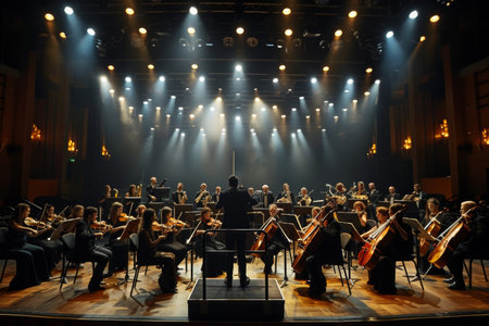 Symphonic orchestra performing classical music concert with precision and eleganceの素材