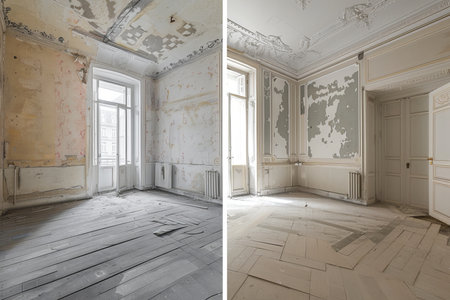 Empty room renovation - before and after transformation of an apartment interiorの素材