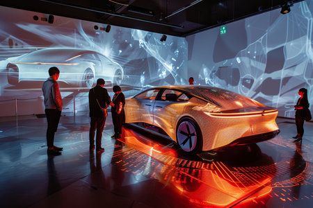 Cutting edge car design studio with holographic displays and interactive featuresの素材