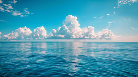 Tranquil mediterranean seascape with clear blue waters and sky for serene relaxationの素材