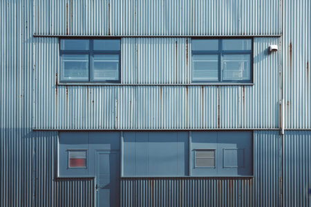 Industrial structure with gray aluminum panels, windows, and doors for modern architecture designの素材