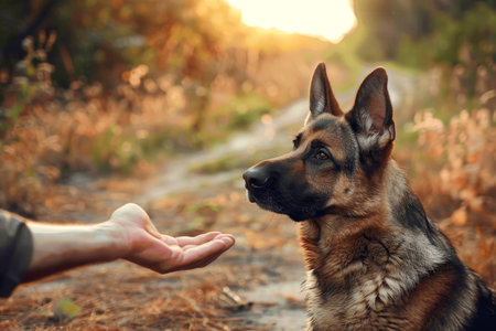 The photo is of high quality. German Shepherd follows commands and demonstrates its devotion and obedience.の素材