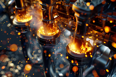 Dynamic cg v8 engine model with explosions, sparks, moving pistons, and parts in high qualityの素材