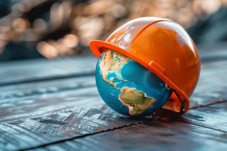 Earth and helmet symbol of safety and health for world day of safety and health at workの素材