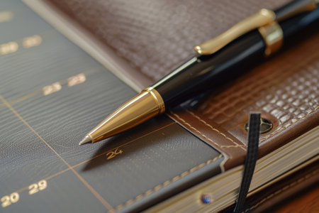 High-quality calendar page, pen, and pocket planner for efficient organization and planningの素材