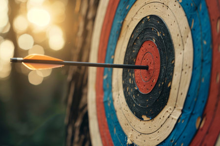 Close up of archery target and arrow with space for text, perfect for advertising materialsの素材