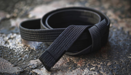 Achievement symbol. black belt dedication fastened for summer olympic sport successの素材