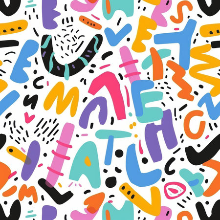 Colorful abstract lettering seamless pattern on white background - stock illustrationの素材