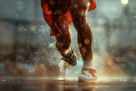 Agile boxer s footwork and reflexes in summer olympics dodge action for dynamic sports conceptの素材