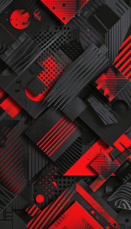 Abstract geometric patterns in modern vector background with black and red designの素材