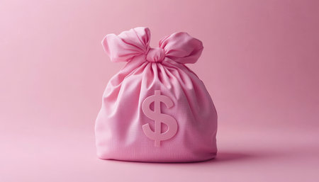 A soft pink bag with a dollar sign symbolizing wealth against a pastel backgroundの素材