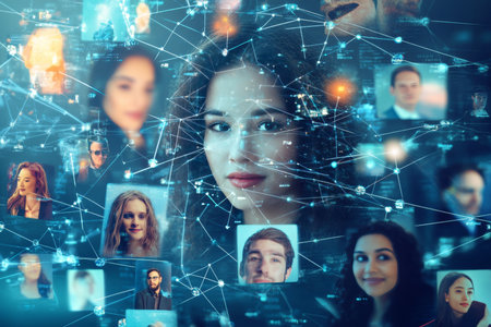 Diverse multinational group connected through global communication network for advertising bannersの素材