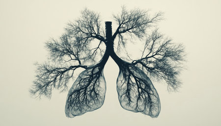 Conceptual artwork of lungs as tree branches illustrating nature s link to human breathingの素材