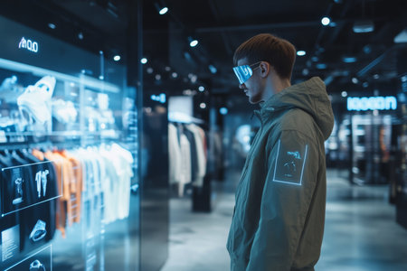 Innovative augmented reality shopping experience in a modern retail store with virtual try onsの素材