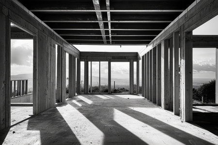 Captivating photograph of house under construction showcasing modern architectural designの素材