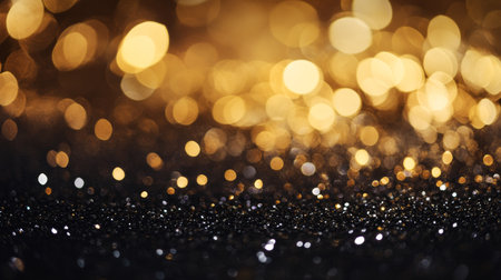 Abstract photography of glittering lights in gold and black with a soft focus effectの素材