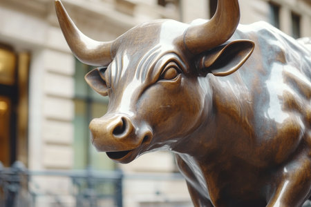 Dynamic photography depicting the concept of bull market trading in the stock marketの素材