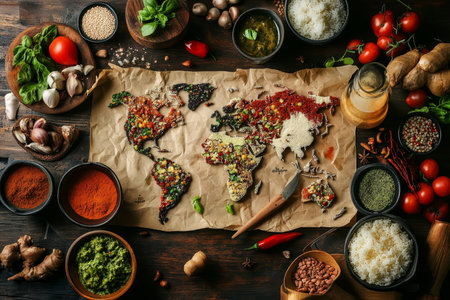 A culinary journey exploring global cuisines and cultures through diverse food photographyの素材