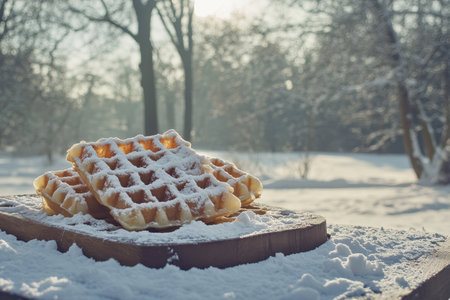 Delicious winter waffles captured in a cozy photography scene for seasonal enjoymentの素材