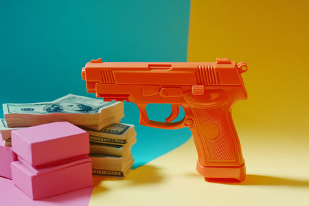 Creative illustrations of toy guns and money for marketing events and sales promotionsの素材