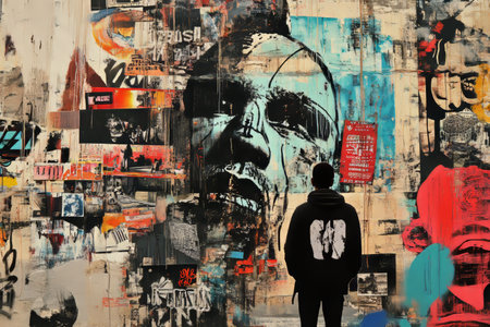 Vibrant urban collage showcasing expressive street art, dynamic graffiti, and captivating cityscapesの素材