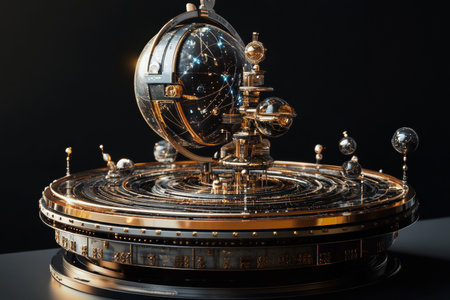 Futuristic celestial orrery stunning 3d render of a sci fi astrological instrumentの素材
