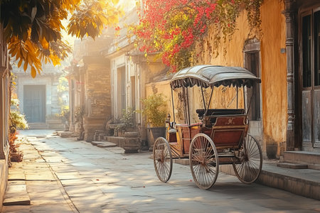 Exploring the charm of an old Indian town a rickshaw journey through vibrant local cultureの素材
