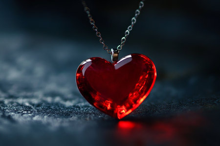 Elegant red heart pendant necklace displayed on a dark background for stunning visual appealの素材